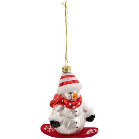 Muñeco de nieve sujeto snowboard vaso H.10cm rojo y blanco - Feeric lights & christmas
