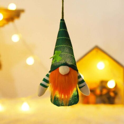 Muñeco enano (masculino) para decoraciones del Día de San Valentín, sombrero de trébol verde sin decoraciones escandinavas, brilla en la oscuridad con luces, trébol de cuatro hojas, decoración de fies
