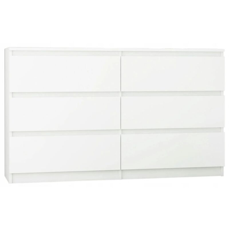 MUNICH - Commode style scandinave chambre/salon/bureau - 140x77x30 - 6 tiroirs - Meuble de rangement dressing - Blanc