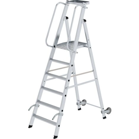 MUNK Aluminium-Stehleiter mit Rollen und Griff 6 Stufen
