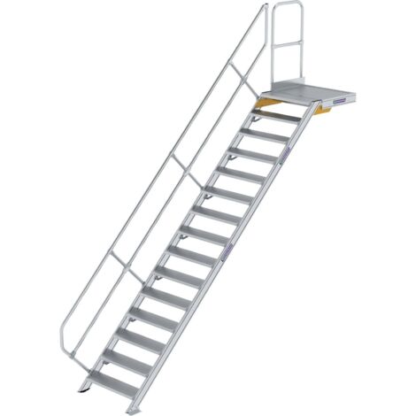 MUNK Treppe mit Plattform 45° inkl. einen Handlauf, 800mm Stufenbreite, 15 Stufen
