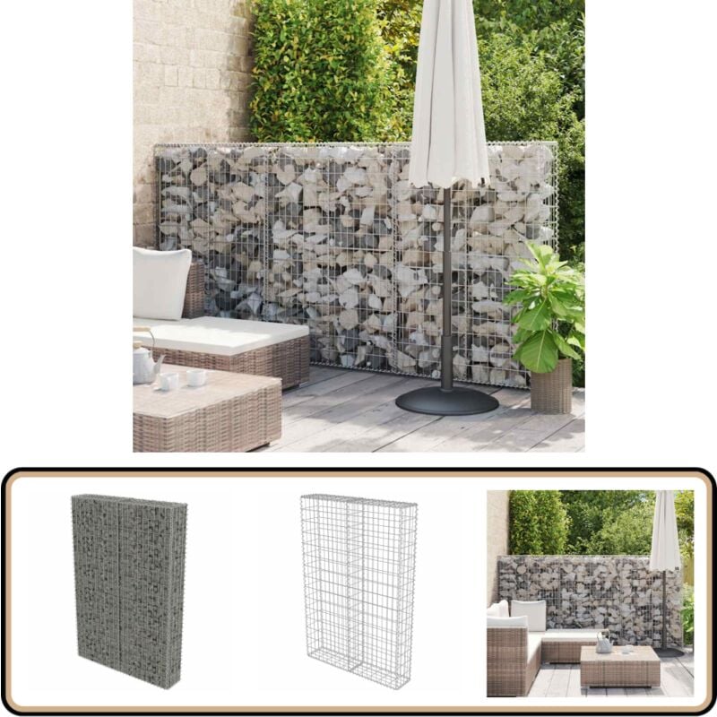 Mur à gabion avec couvercles Acier galvanisé 100x20x150 cm - Mur En Gabion - Clôture En Gabion - Panneau De Clôture - Décoration Extérieur