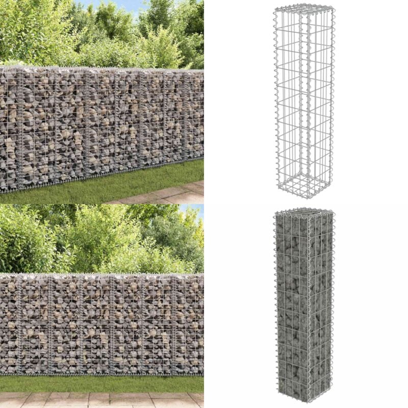 Mur à gabion avec couvercles Acier galvanisé 20x20x100 cm - Mur En Gabion - Cloture Gabion - Panneau Gabion - Décoration Jardin - Isolation Phonique