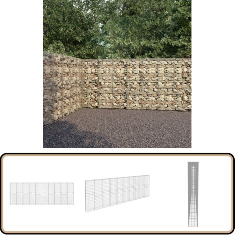 Mur à gabion avec couvercles Acier galvanisé 600x30x200 cm - Mur En Gabion - Cloture Gabion - Clôture Rigide - Décoration Extérieur - Isolation Phonique