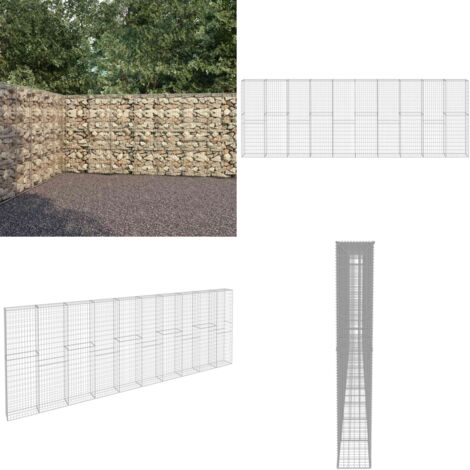 Mur à gabion avec couvercles Acier galvanisé 600x30x200 cm - Mur En Gabion - Cloture Gabion - Clôture Rigide - Décoration Extérieur - Isolation Phonique - Home & Living