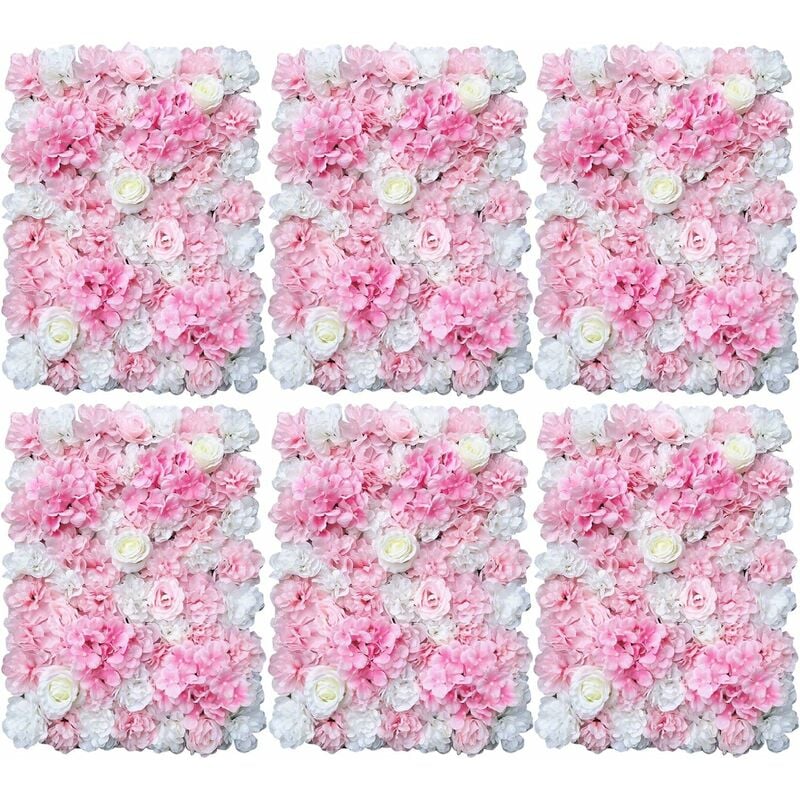 Mur de fleurs artificielles, mur de roses artificielles, 6 pièces diy fond pour mariage, fête, décoration de la maison (40 x 60 cm, carré, rose)