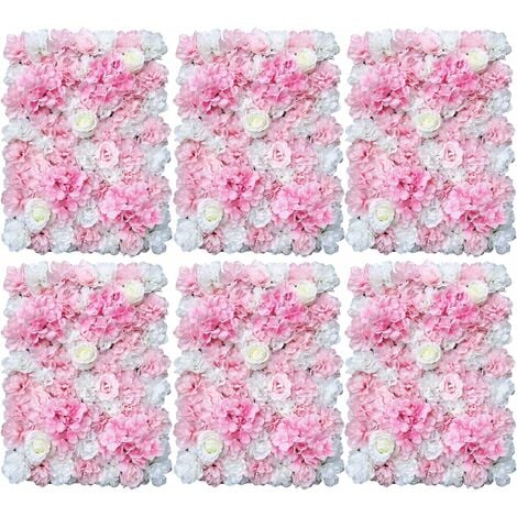 Mur de fleurs artificielles, mur de roses artificielles, 6 pièces DIY fond pour mariage, fête, décoration de la maison (40 x 60 cm, carré, rose)