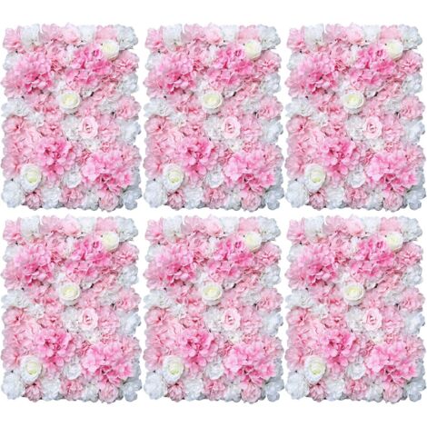 Mur de fleurs artificielles, mur de roses artificielles, 6 pièces DIY fond pour mariage, fête, décoration de la maison (40 x 60 cm, carré, rose)