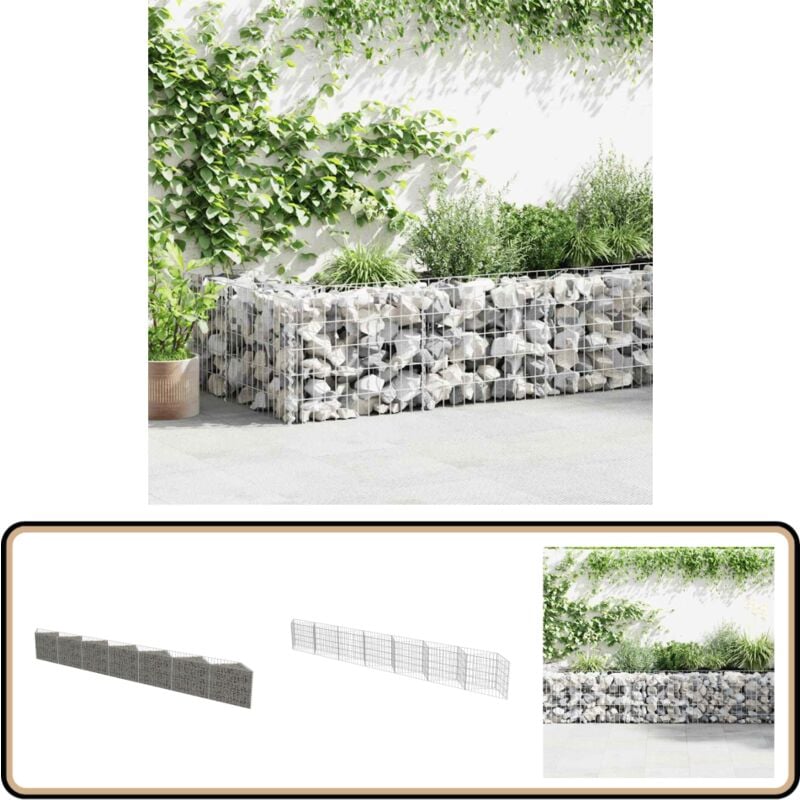 Mur de gabion Acier galvanisé 450x30x50 cm - Mur En Gabion - Clôture Décorative - Jardin Vertical - Séparation Espace Extérieur - Isolation Phonique