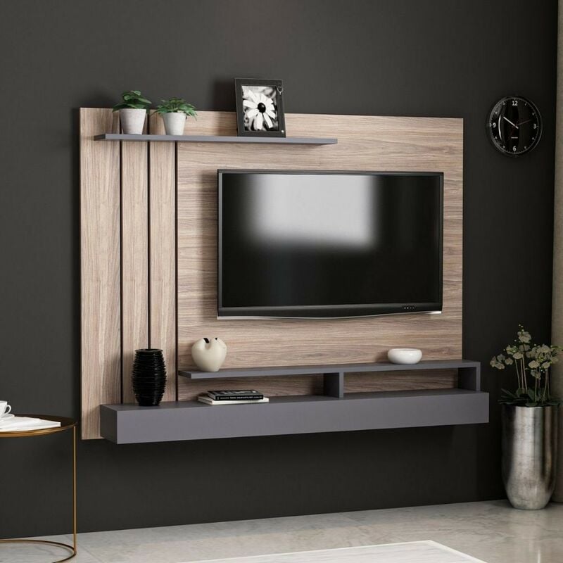 Toscohome - Meuble tv mural couleur noyer et anthracite 157cm - Lawrance