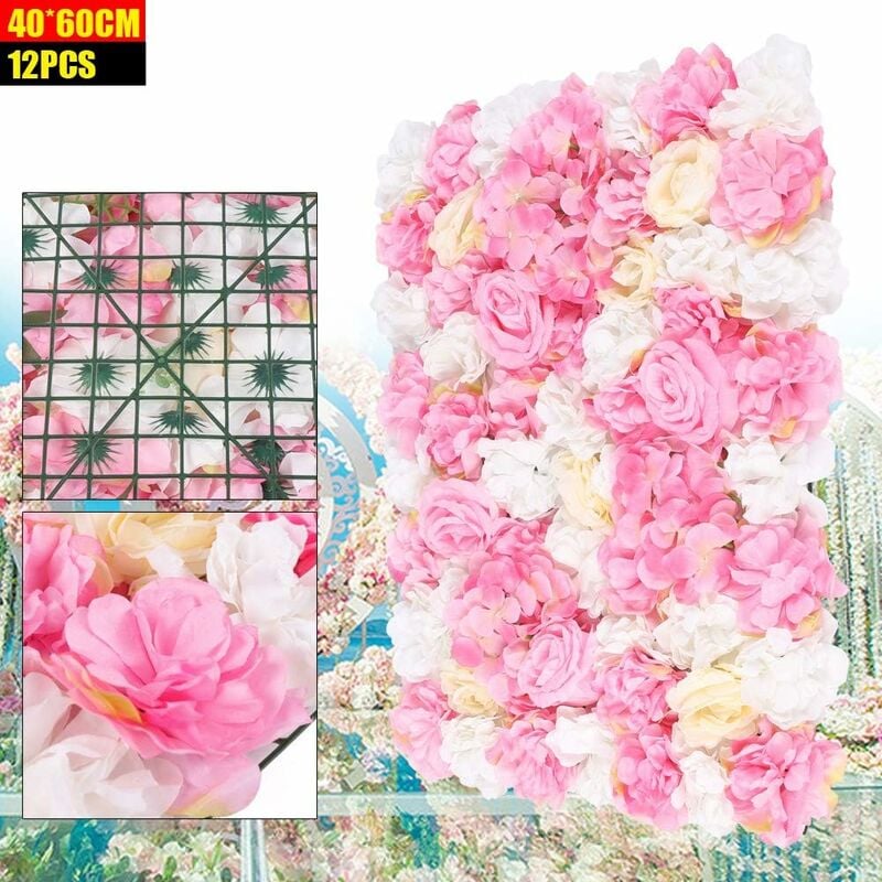 Mur de roses artificielles, mur de 12 fleurs artificielles pour mariage, rue, 40 x 60 cm, pour fond de mariage, fête, décoration de la maison, rose