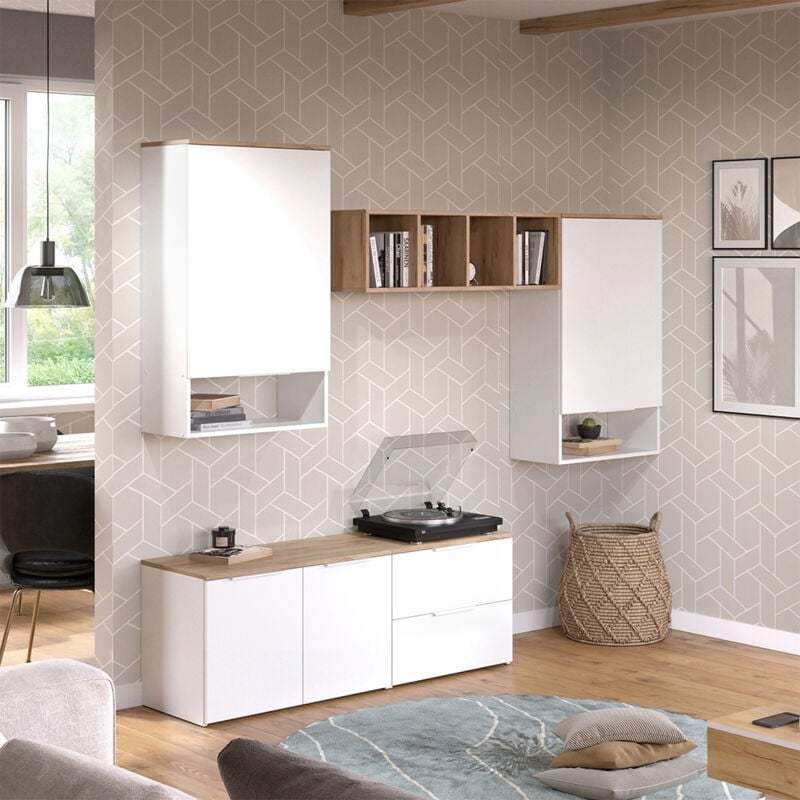 Vicco - Meuble-paroi Wido, Blanc/Sonoma, 5 pièces