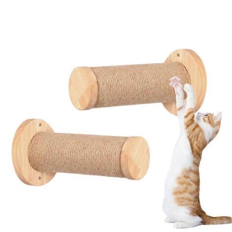Mur d'escalade pour chat, 2 pièces, en bois, stable et sécurisé, avec poteau à griffer et échelle.