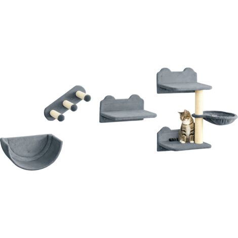Mur d'escalade pour chat - arbre à chat design mural - griffoirs, plateformes, 2 paniers, échelle - sisal peluche gris