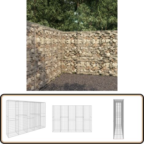 Mur en gabion avec couvercle Acier galvanisé 300 x 50 x 200 cm - Mur En Gabion - Cloture Metallique - Barrieres Exterieur - Panneau De Clore - Decoration Jardin