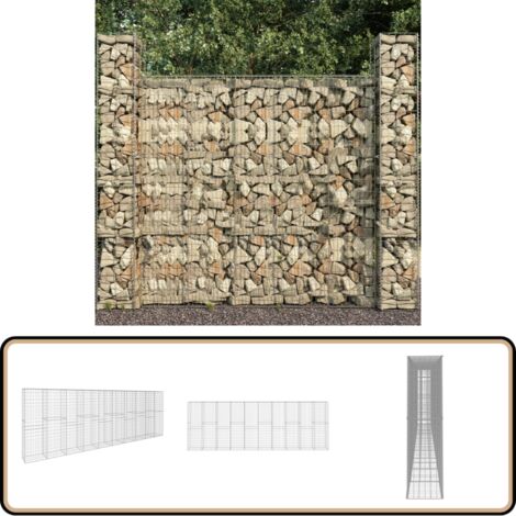 Mur en gabion avec couvercle Acier galvanisé 600 x 50 x 200 cm - Mur De Gabion - Cloture Metallique - Cloison Decorative - Pare Brise - Decoration Exterieur