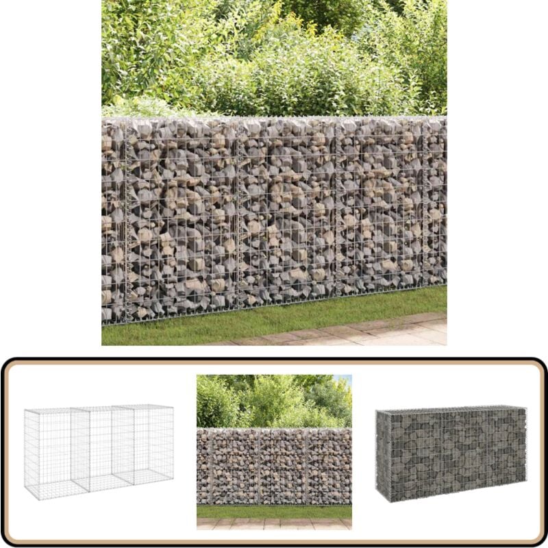 Mur en gabion avec couvercles Acier galvanisé 200x60x100 cm - Mur En Gabion - Cloture Gabion - Panneau De Cloture - Barrieres Exterieur - Decoration