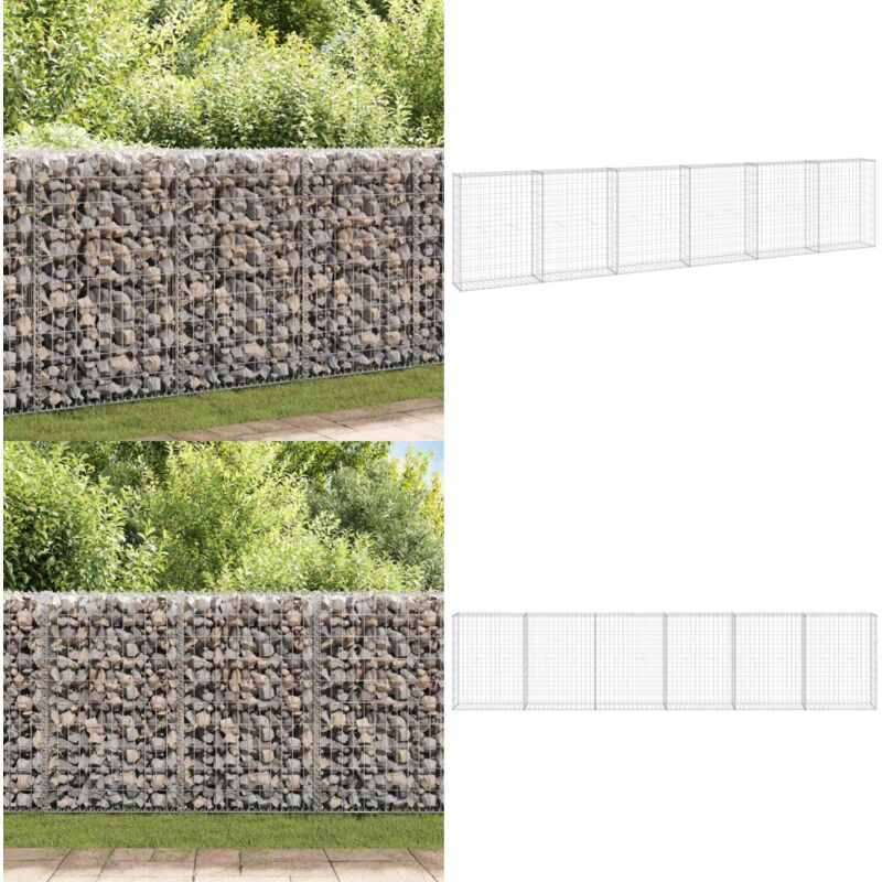 Mur en gabion avec couvercles Acier galvanisé 300x30x100 cm - Mur De Soutènement - Gabion - Clôture - Jardin - Décoration Extérieur - Home & Living