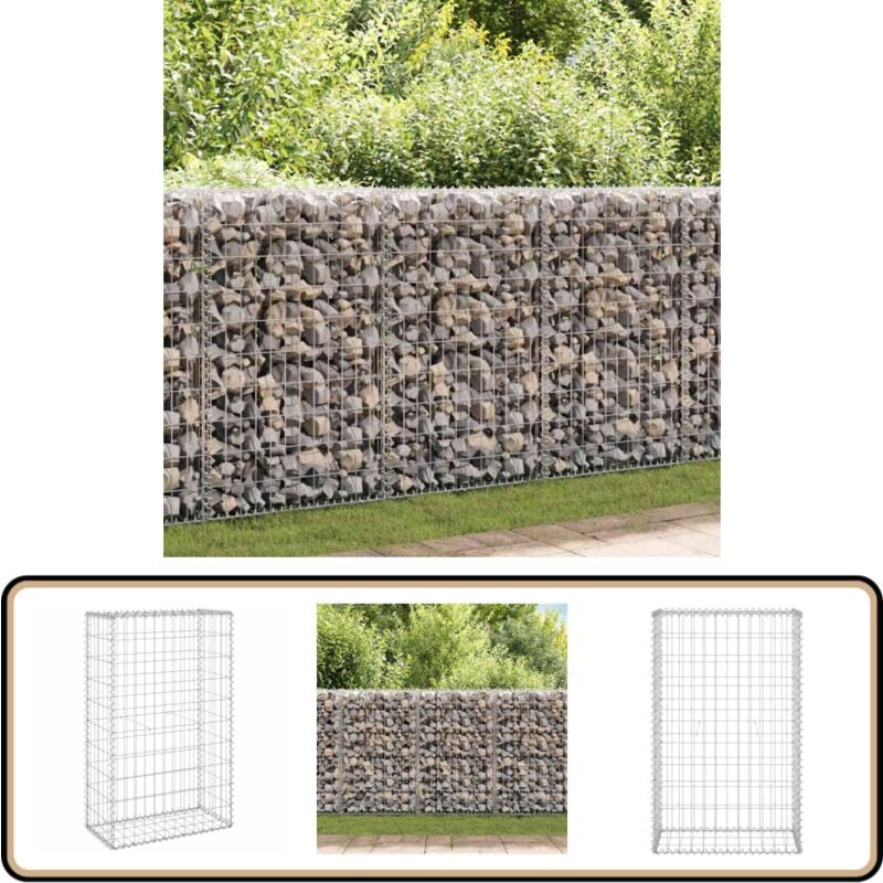 Mur en gabion avec couvercles Acier galvanisé 60x30x100 cm - Mur En Gabion - Cloture Gabion - Panneau De Clôture - Clôture Décorative - Clôture