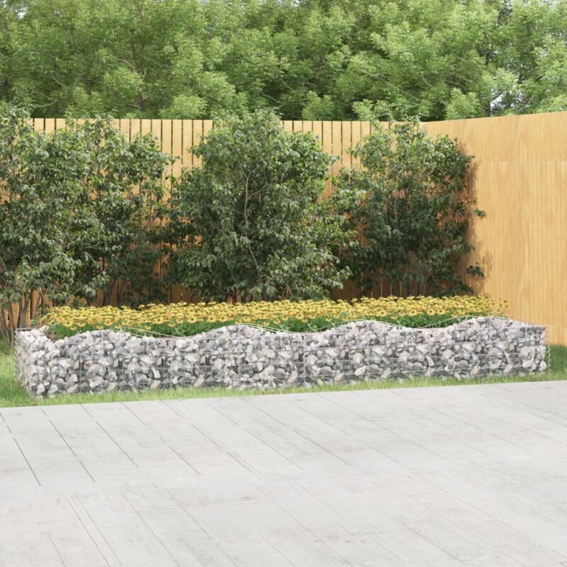 Jardinière, Bac a Fleur, Lit surélevé à gabions arqué 400x100x50 cm Fer galvanisé FR47361 design in