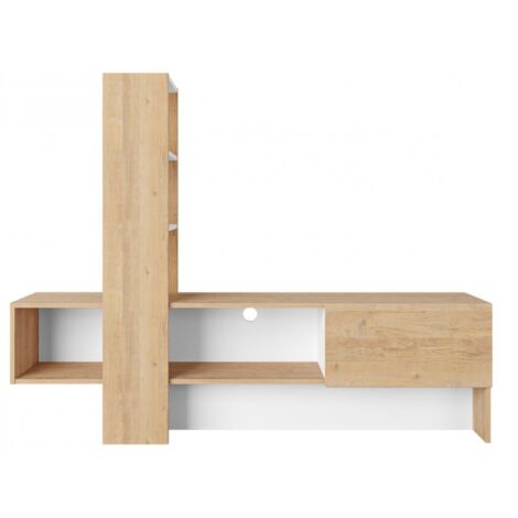 Mur équipé 180 cm TV chêne clair et blanc mat - Barcellona