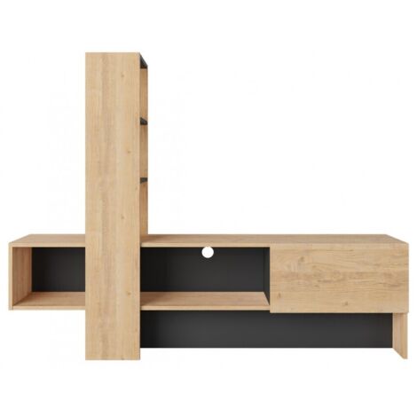 Mur équipé 180 cm tv chêne clair et gris anthracite - Barcellona