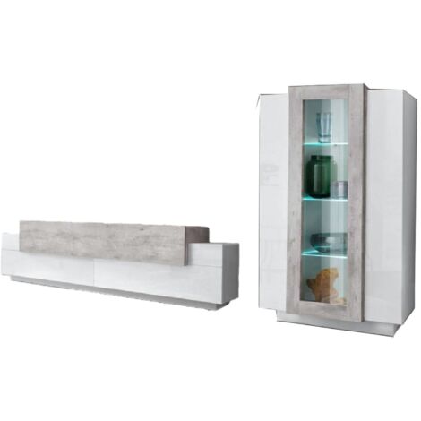 Mur Modulable Isaia, 7 Étagères Made in Italy, 45x280x120h cm Blanc Brillant