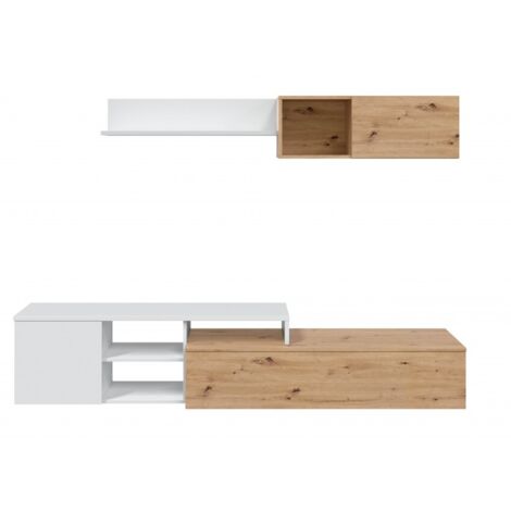 Mur TV 220 cm chêne nordique et blanc mat – Avola
