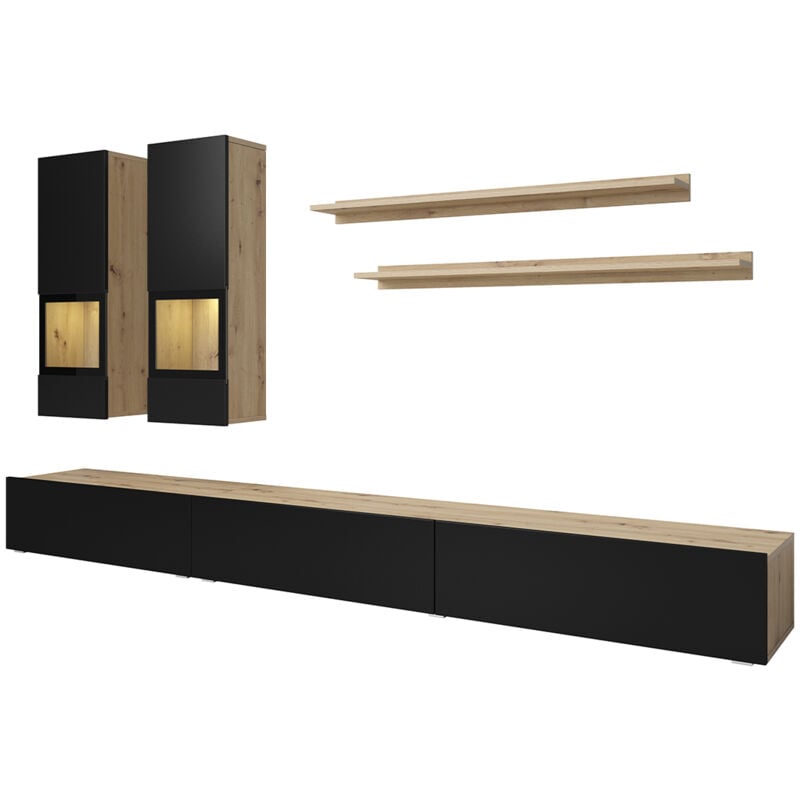 Petits-meubles - Mur tv 5 pièces avec led Sloan Noir et Bois