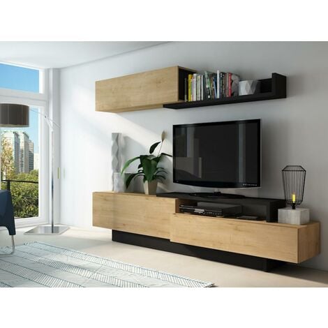 Meuble TV design Pipralla - L. 110 x H. 40 cm - Marron chêne