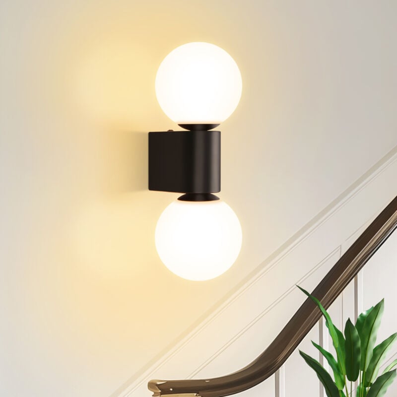 Gbly - Mural para interior moderno de baño: iluminación mural de cristal blanco y negro, focos murales para un máximo de 2 bombillas de 25W G9, focos