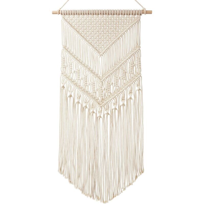 Mural à Suspendre pour Plante Suspension Corde Bohême Tricoté en Coton Décor Tapisserie, 76 x 35.6 cm - Ivory