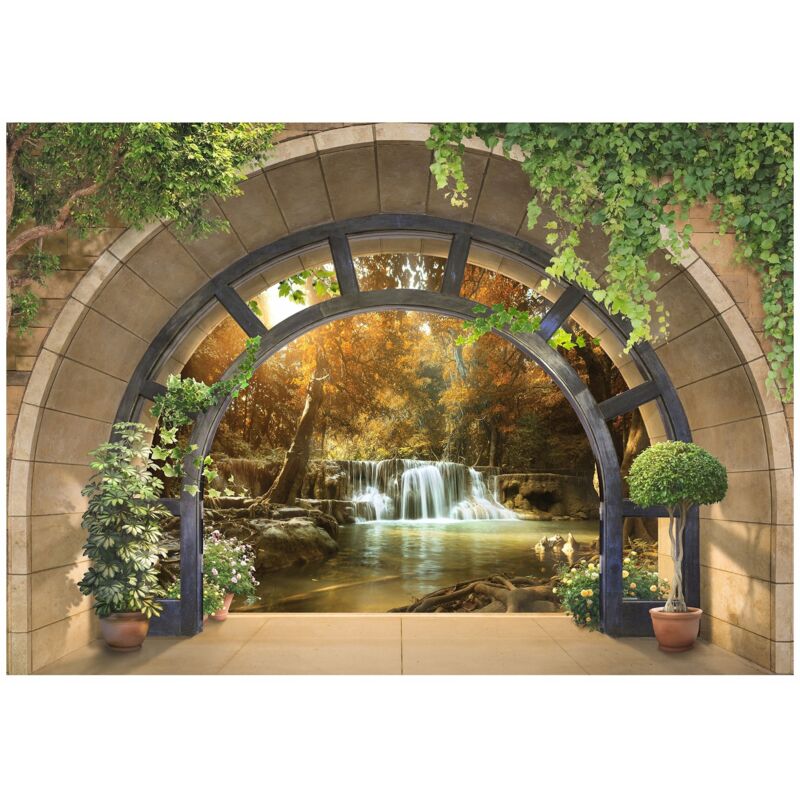 Papier peint panoramique fenêtre avec cascade 3D verte, décoration murale pour salon ou chambre à coucher – 250 x 175 cm Wallarena Papier peint panoramique fenêtre avec cascade 3D verte, décoration murale pour salon ou chambre à coucher – 250 x 175 cm Wallarena
