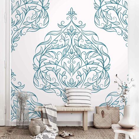 Murale - Delicate Art Nouveau Pattern In Blue Dimension HxL: 192cm x 192cm Matériel: Autocollant