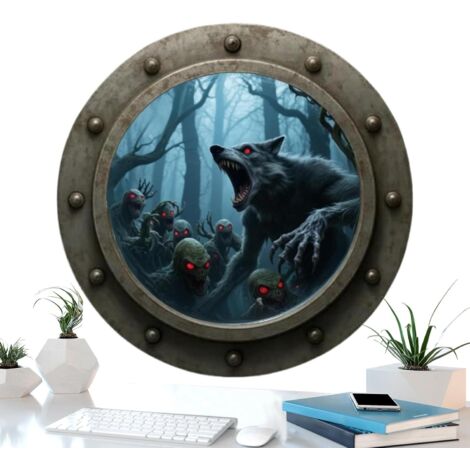Murale Hanté,Fenêtre Ronde Fantôme Vintage Décoration Murale de Hanté sur