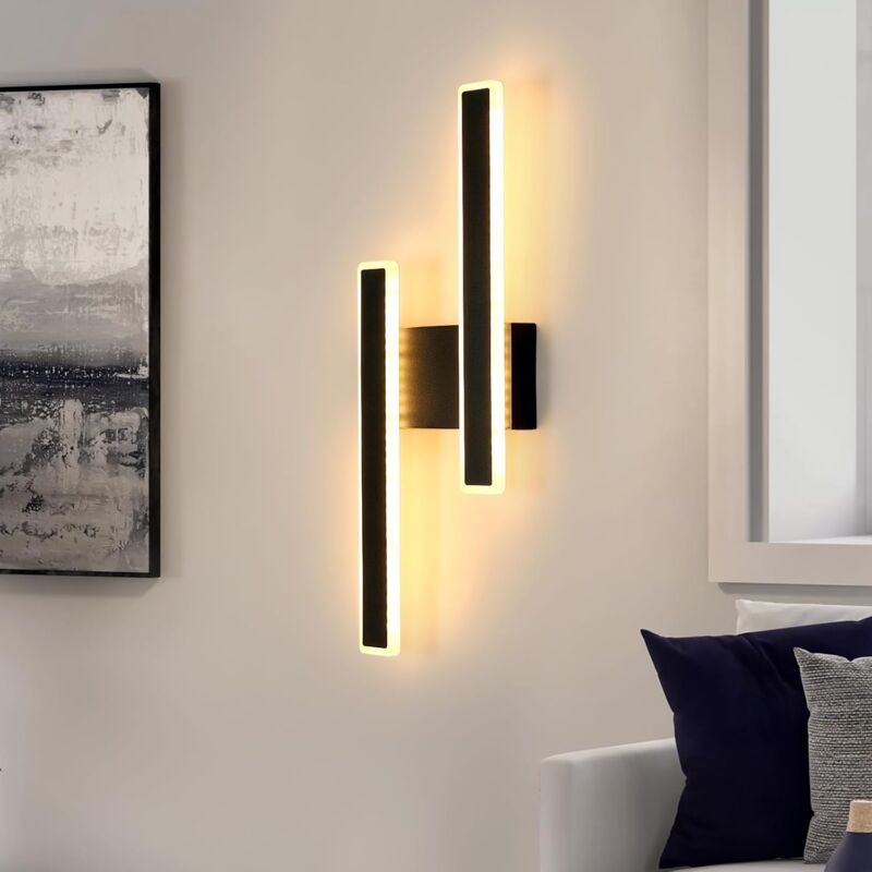 Murale Intérieure led, 32W 3600LM Lampe Murale Design Moderne, Noir Acrylique Luminaire Mural Interieur 3000K Lumière Blanche Chaude pour Chambre