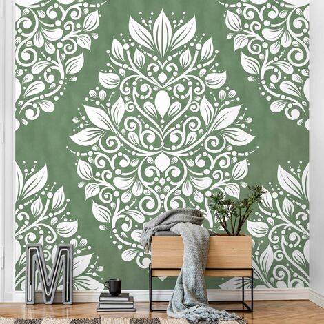 Murale - Large Art Nouveau Pattern In Greenish Grey Dimension HxL: 192cm x 192cm Matériel: Autocollant