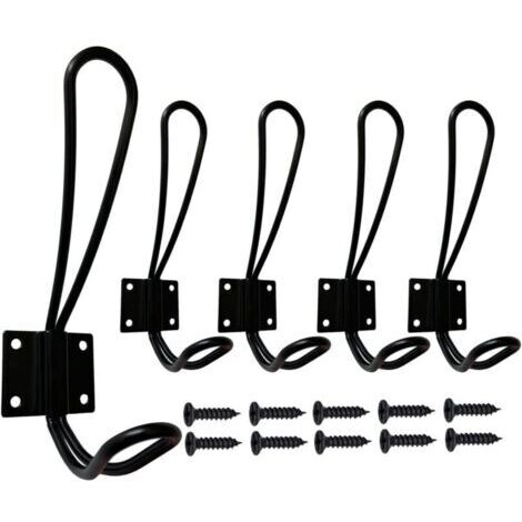 Murale Patere Porte Manteau Noir, 5 Pièces Muraux Crochets et Patères pour la Maison Retro Metal Crochet Lourd avec Vis pour Entrée Salle de Bain Toilette Cuisine Meuble