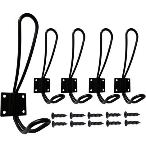 Murale Patere Porte Manteau Noir, 5 Pièces Muraux Crochets et Patères pour la Maison Retro Metal Crochet Lourd avec Vis pour Entrée Salle de Bain Toilette Cuisine Meuble