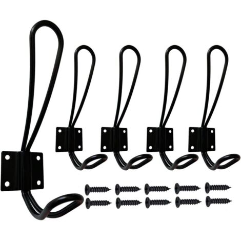 Murale Patere Porte Manteau Noir, 5 Pièces Muraux Crochets et Patères pour la Maison Retro Metal Crochet Lourd avec Vis pour Entrée Salle de Bain Toilette Cuisine Meuble