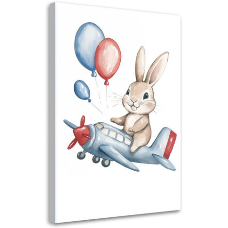 Murali per cameretta, Coniglio in aereo con palloncini - 40x60