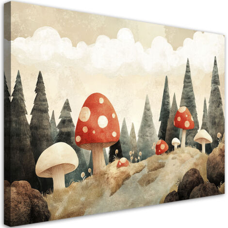 Murali per cameretta, Funghi Foresta Alberi Natura Beige - 60x40
