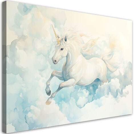 Murali per cameretta, Unicorno in nuvole blu - 60x40