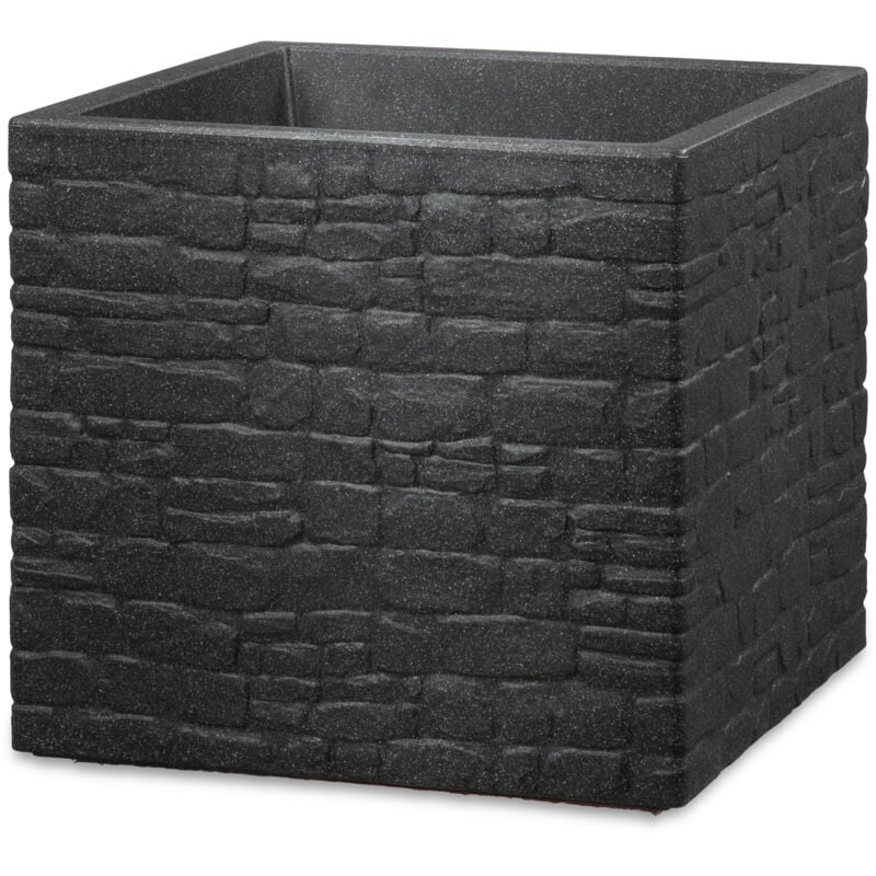 Muretto 30, bac à plantes/pot à fleurs/jardinière, carré, coloris: Stony Black, fabriqué avec du plastique recyclé, pour l'extérieur - Scheurich