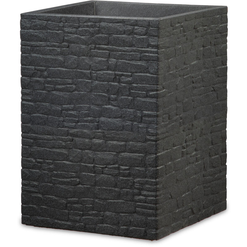 Scheurich - Muretto High 54, vase/pot à fleurs/jardinière, carré, coloris: Stony Black, fabriqué avec du plastique recyclé, pour l'extérieur