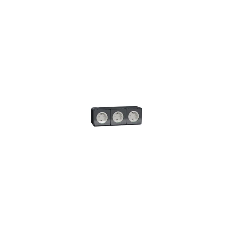 Schneider Electric - Mureva Styl - 3 pc 2P+T schuko horiz précâblées - saillie - IP55 - IK08 - gris - MUR36038
