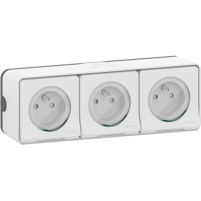 Mureva Styl Triple pc 2P+T horiz. précâblée saillie IP55 IK08 blanc Schneider MUR36039