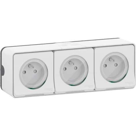 Mureva Styl Triple PC 2P+T horizontale pré-câblée saillie IP55 IK08 blanc SCHNEIDER MUR36039