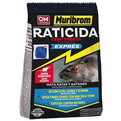 Muribrom Quimunsa Raticida Cebo Fresco EXPRÉS 1 kg Veneno Ratones, Ratas y roedores (Brodifacoum)