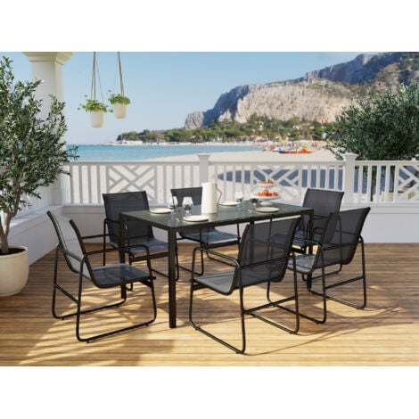 BESTMOBILIER Murillo - ensemble table et chaises de jardin - 6 personnes - noir et gris